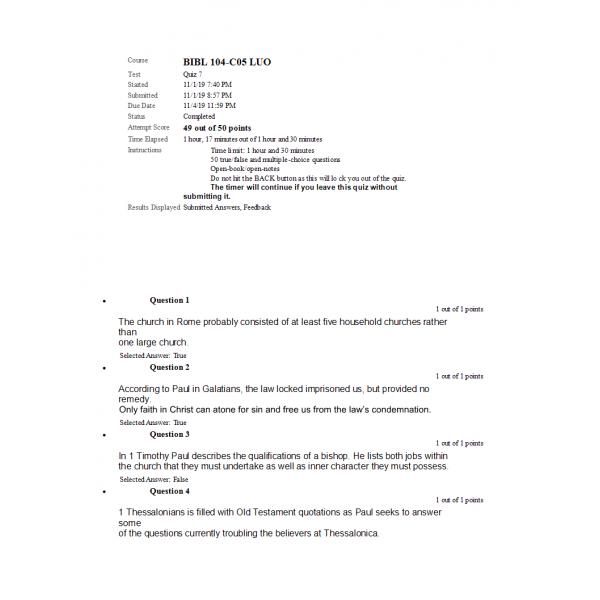 BIBL 104 Week 7 Quiz with Answers BIBL 104 Week 7 Quiz with Answers