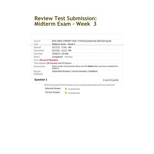 BUSI 3002-MGMT 3101 Midterm Exam Week 3 Ethical Leadership BUSI 3002-MGMT 3101 Midterm Exam Week 3 Ethical Leadership