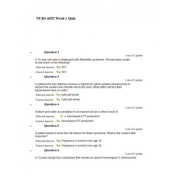 NURS 6052 Week 1 Quiz - Question and Answers NURS 6052 Week 1 Quiz - Question and Answers