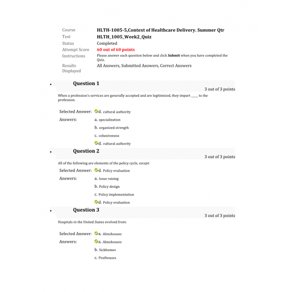 HLTH 1005 Week 2 Quiz HLTH 1005 Week 2 Quiz