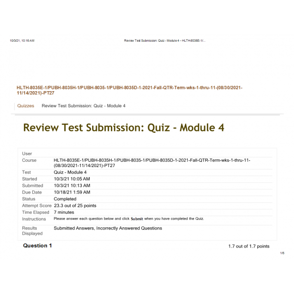 HLTH-8035E Module 4 Quiz HLTH-8035E Module 4 Quiz