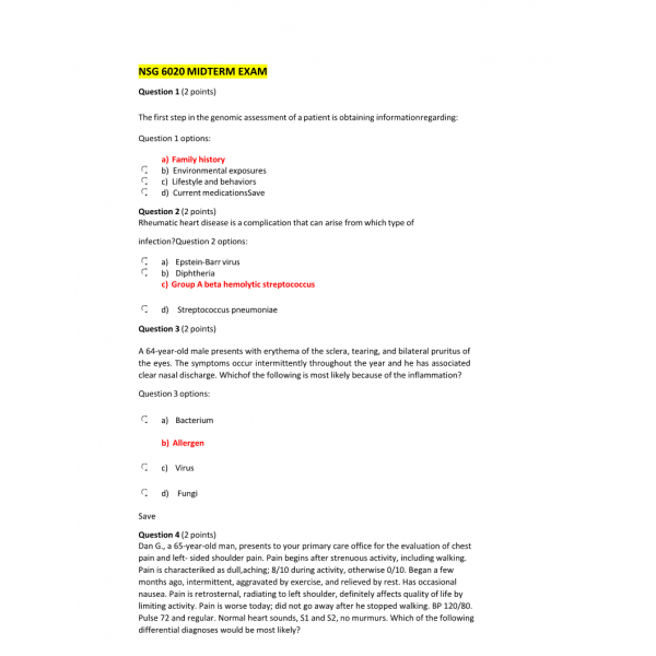 NSG 6020 Midterm Exam with Answers