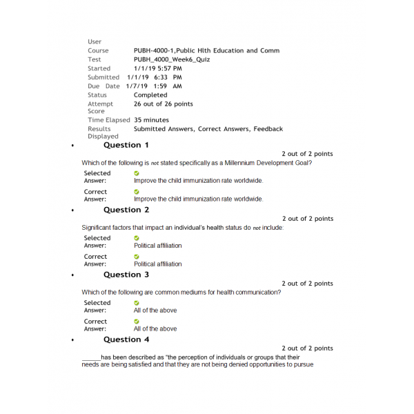 PUBH-4000-1 Week 6 Quiz PUBH-4000-1 Week 6 Quiz