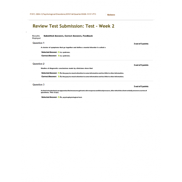 PSYC 3004 Week 2 Quiz PSYC 3004 Week 2 Quiz