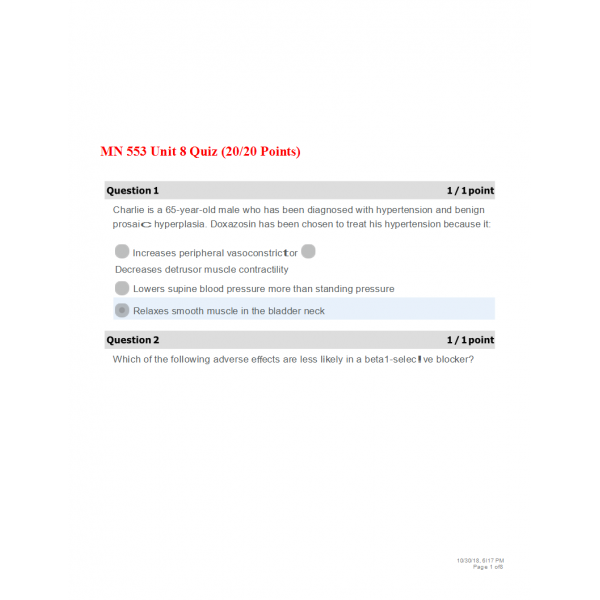 MN 553 Unit 8 Quiz 2 MN 553 Unit 8 Quiz 2