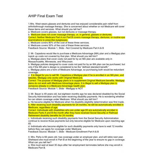AHIP Final Exam Test Review - Question and Answers