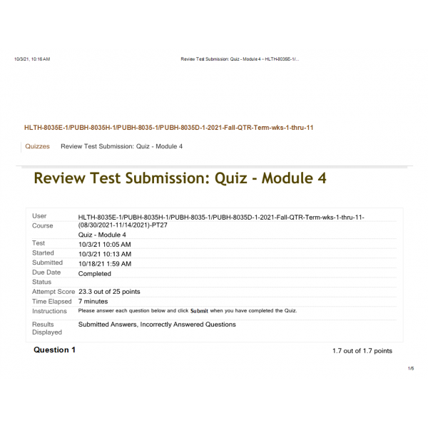 HLTH-8035E-1 Module 4 Quiz HLTH-8035E-1 Module 4 Quiz