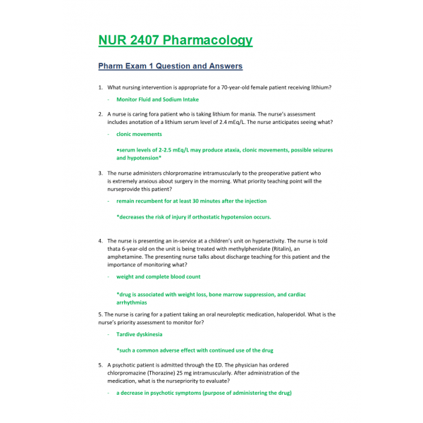 NUR 2407 Pharmacology Exam 1 Rasmussen