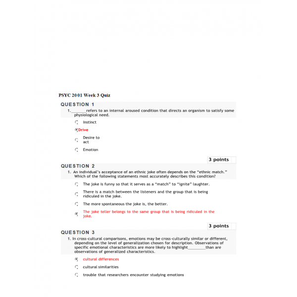 PSYC 2001 Week 3 Quiz PSYC 2001 Week 3 Quiz