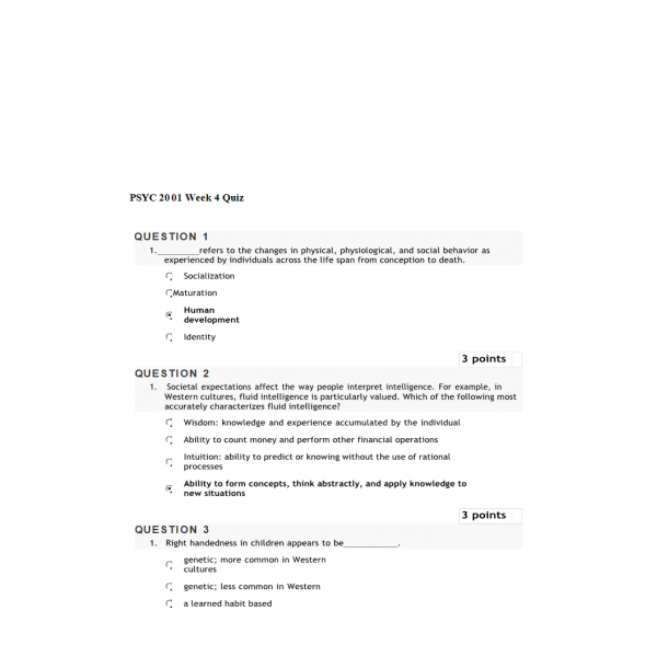 PSYC 2001 Week 4 Quiz PSYC 2001 Week 4 Quiz