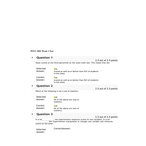 PSYC 3002 Week 1 Test PSYC 3002 Week 1 Test