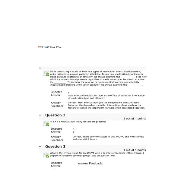PSYC 3002 Week 5 Practice test PSYC 3002 Week 5 Practice test