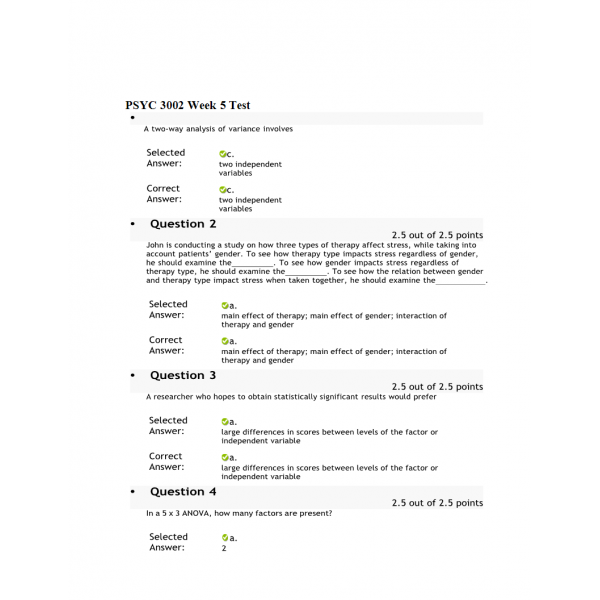 PSYC 3002 Week 5 Test PSYC 3002 Week 5 Test