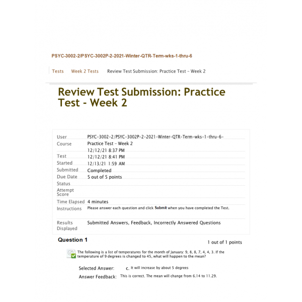 PSYC-3002-2 Week 2 Test Practice PSYC-3002-2 Week 2 Test Practice