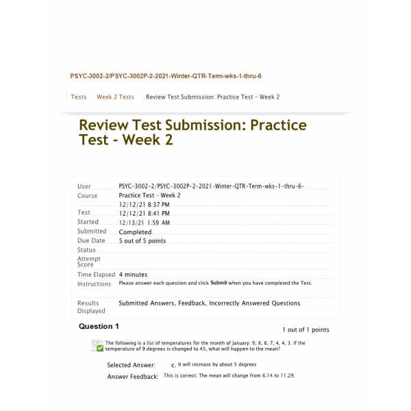 PSYC-3002-2 Week 2 Test Practice