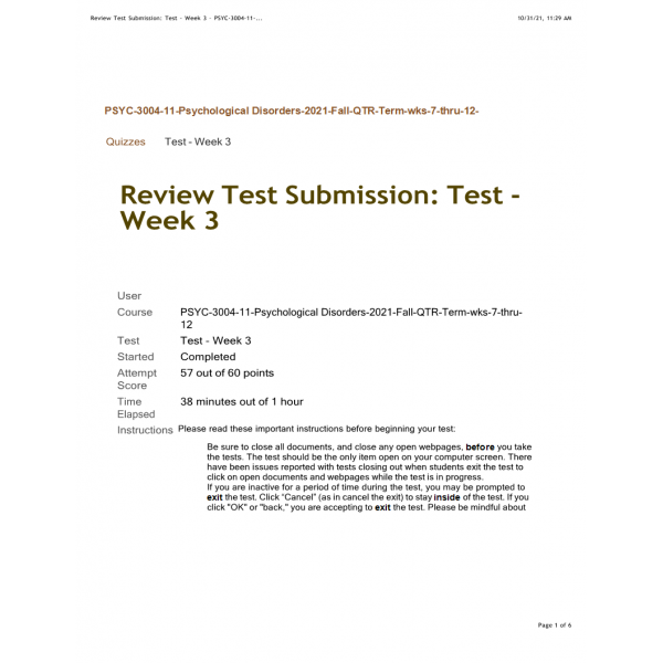 PSYC-3004 Week 3 Quiz PSYC-3004 Week 3 Quiz