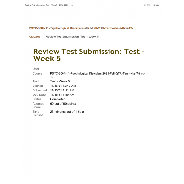 PSYC-3004-11 Week 5 Test PSYC-3004-11 Week 5 Test