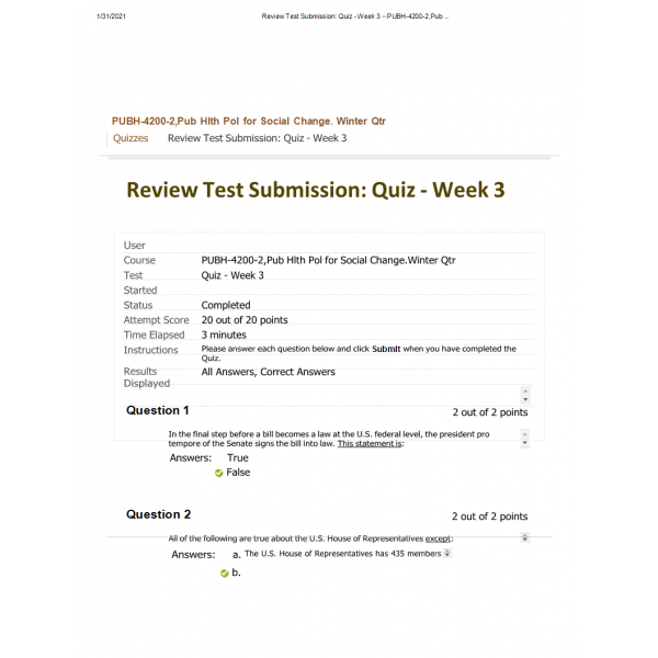 PUBH 4200 Week 3 Quiz PUBH 4200 Week 3 Quiz