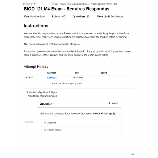 BIOD 121 M4 Exam Essentials in Nutrition