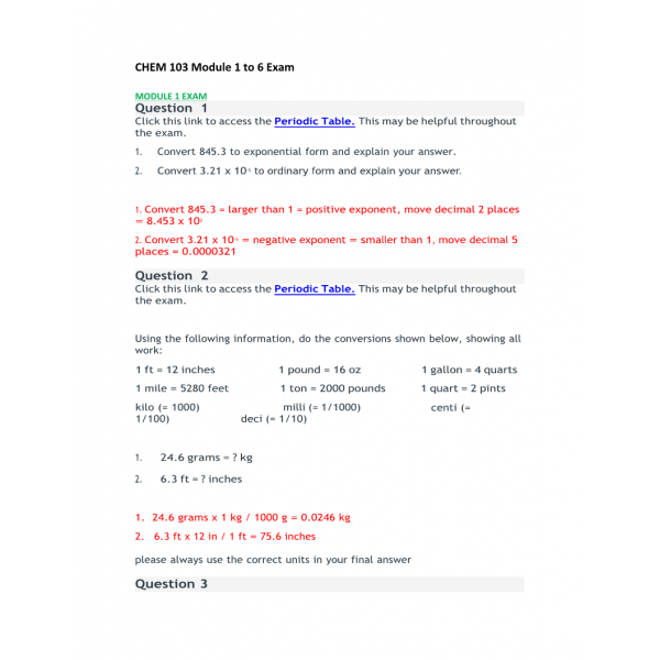 CHEM 103 Module 1 to 6 and Exam Portage Learning (Ver 2)