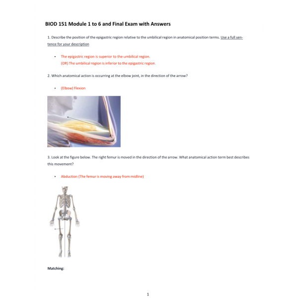 BIOD 151 Module 1 to 6 and Final Exam