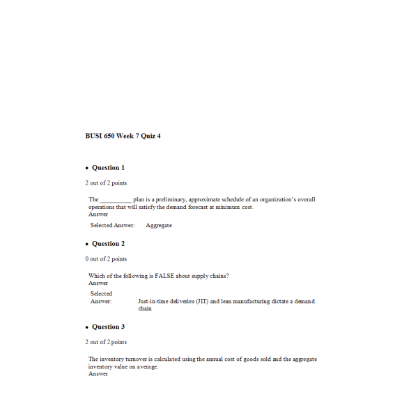 BUSI 650 Week 7 Quiz 4 BUSI 650 Week 7 Quiz 4