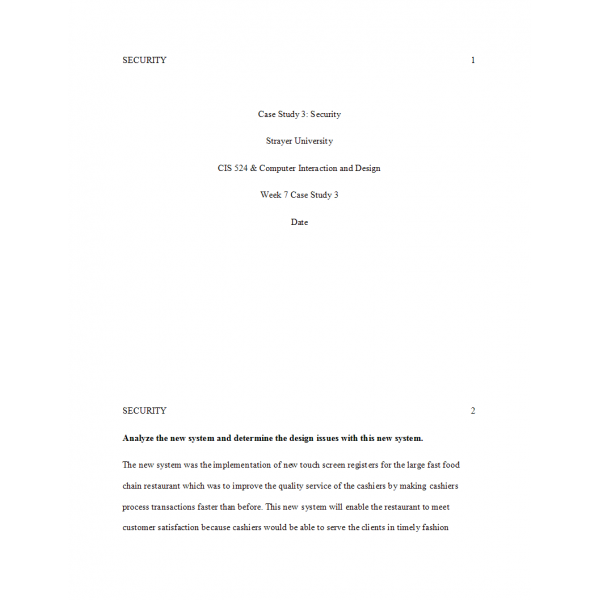 CIS 524 Week 7 Case Study 3, Security