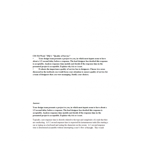 CIS 524 Week 7 DQ 1, Quality of Service