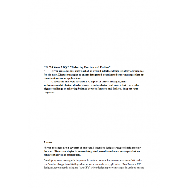 CIS 524 Week 7 DQ 2, Balancing Function and Fashion