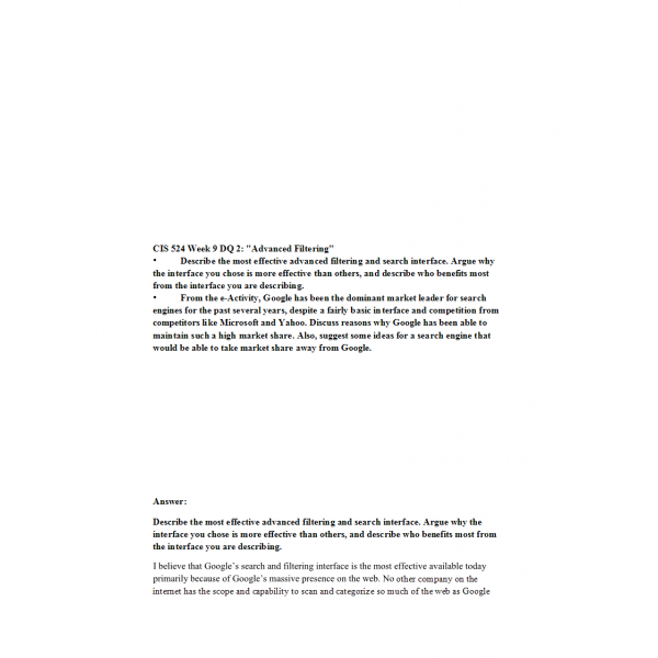 CIS 524 Week 9 DQ 2, Advanced Filtering