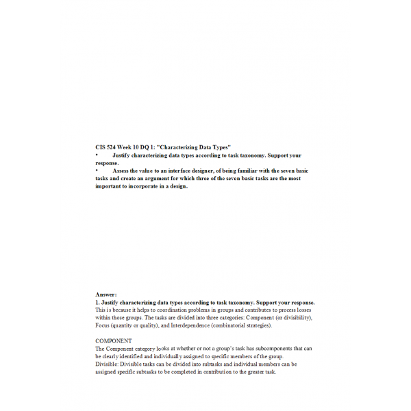 CIS 524 Week 10 DQ 1, Characterizing Data Types CIS 524 Week 10 DQ 1, Characterizing Data Types