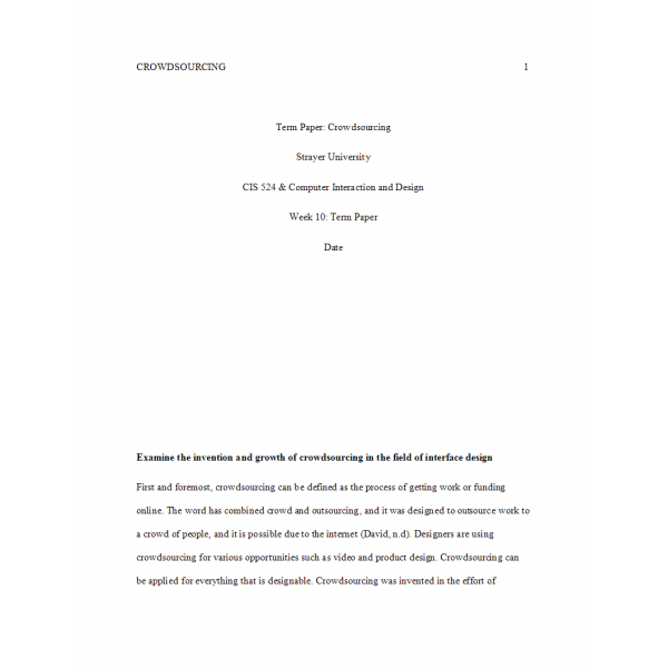 CIS 524 Week 10 Term Paper, Crowdsourcing