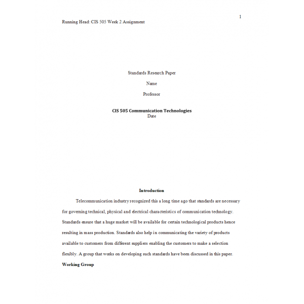 CIS 505 Week 2 Assignment 1, Standards Research Paper 2