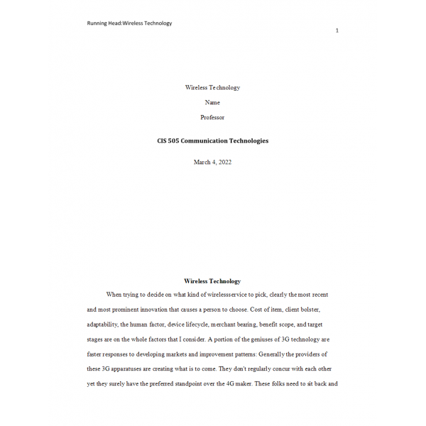 CIS 505 Week 9 Assignment 5, Wireless Technology 2