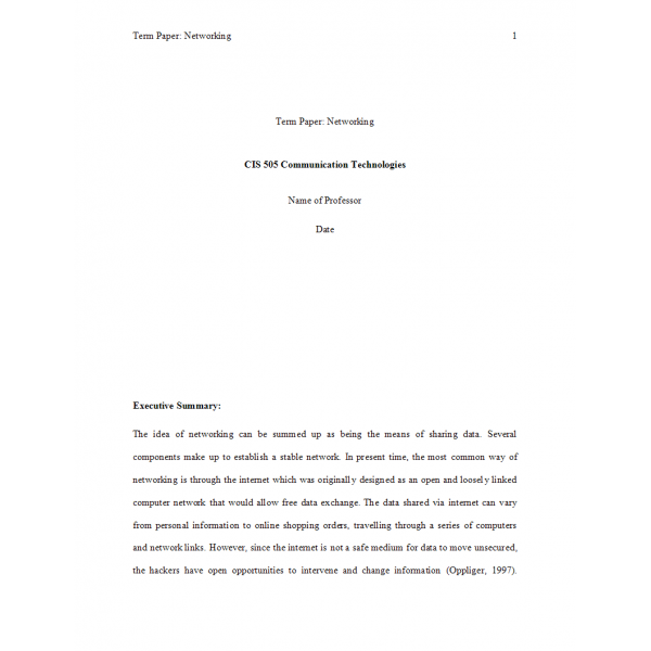 CIS 505 Week 10 Term Paper, Networking (Internet Security)