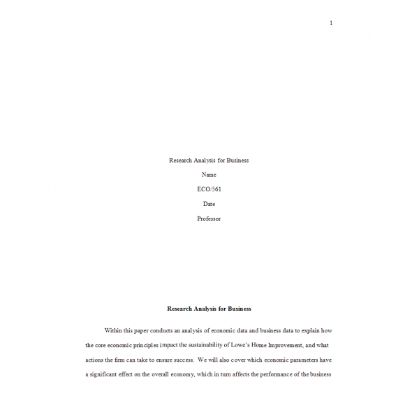 ECO 561 Week 3 Individual Assignment, Research Analysis for Business (Lowes)