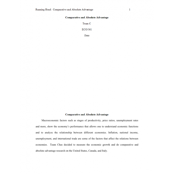 ECO 561 Week 5 Team Assignment, Comparative and Absolute Advantage