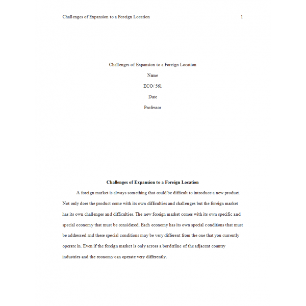 ECO 561 Week 6 Individual Assignment, Challenges of Expansion to a Foreign Location (Walmart)