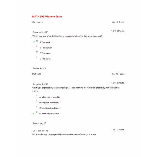 MATH 302 Midterm Exam 2 - APUS MATH 302 Midterm Exam 2 - APUS