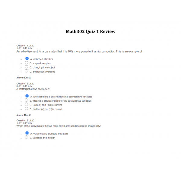 MATH 302 Quiz 1 Set 1 MATH 302 Quiz 1 Set 1