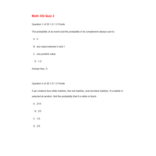 MATH 302 Quiz 2 Set 2