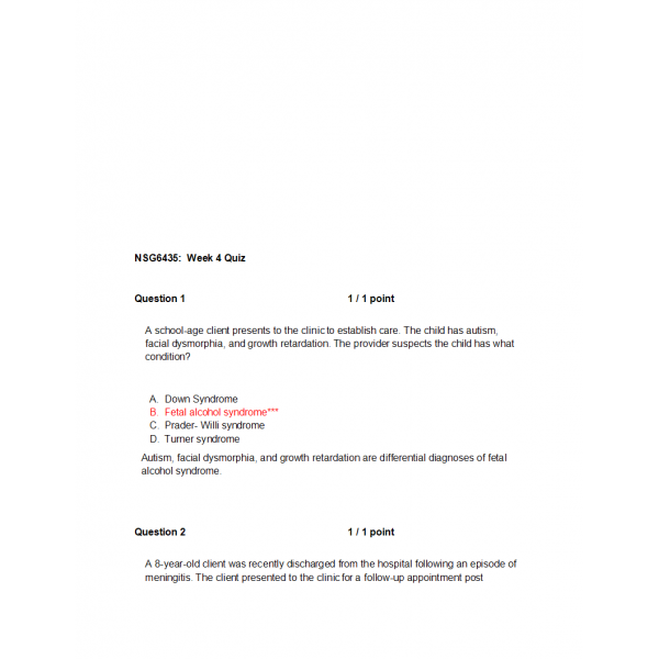 NSG 6435 Week 4 Quiz 1