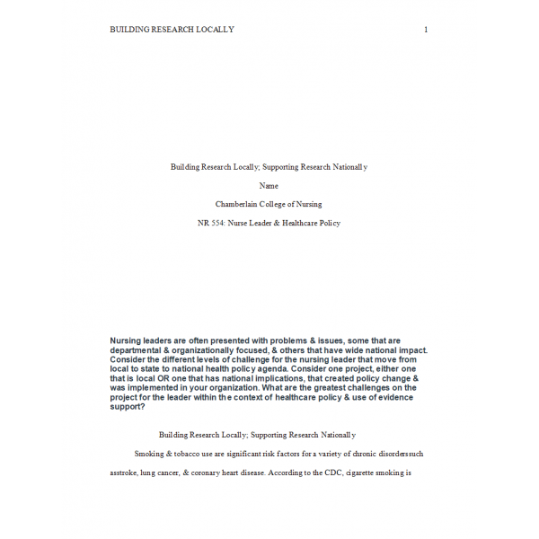 NR 554 Week 3 DQ Building Research Locally, Supporting Research Nationally
