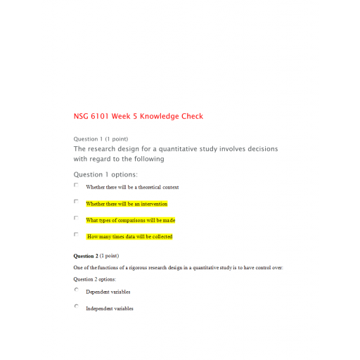 NSG 6101 Week 5 Knowledge Check