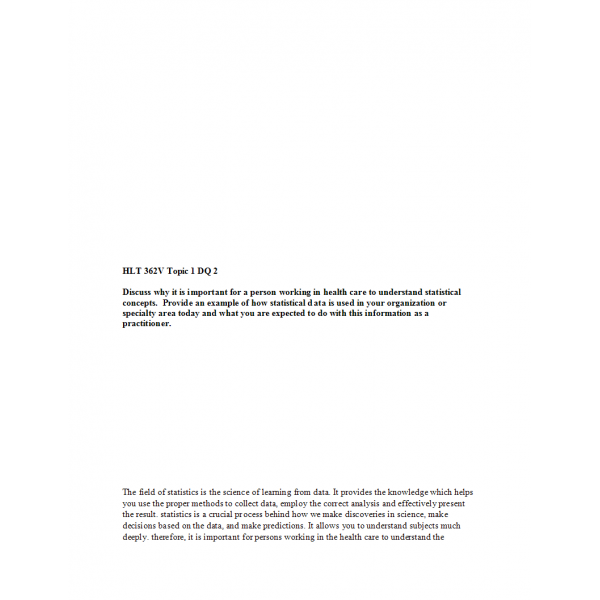 HLT 362V Topic 1 DQ 2 HLT 362V Topic 1 DQ 2