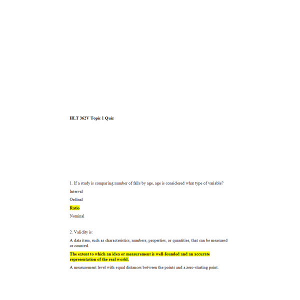 HLT 362V Topic 1 Quiz 1 HLT 362V Topic 1 Quiz 1
