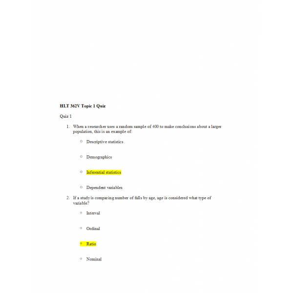 HLT 362V Topic 1 Quiz 2 HLT 362V Topic 1 Quiz 2