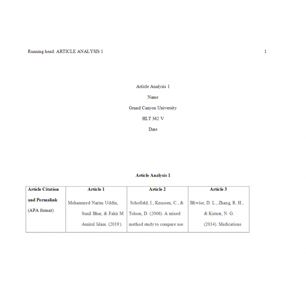 HLT 362V Topic 2 Article Analysis 1, Quantitative Research Article HLT 362V Topic 2 Article Analysis 1, Quantitative Research Article
