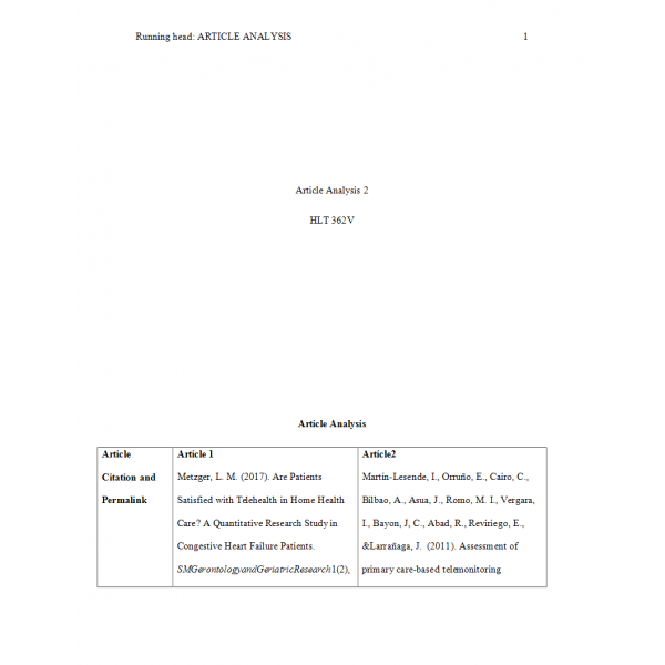 HLT 362V Topic 3 Article Analysis 2 - Version 2 HLT 362V Topic 3 Article Analysis 2 - Version 2