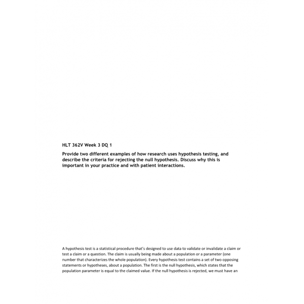 HLT 362V Week 3 DQ 1 HLT 362V Week 3 DQ 1